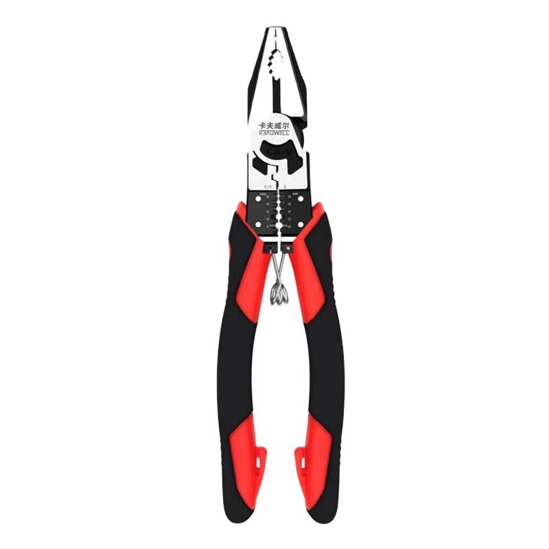 PC4530C 9-in-1 Multi-Function Combination Plier, 213mm Length, 55# High Carbon Steel, Red and Black TPR Handles